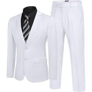 Men's White 2 Piece Suits Slim Fit 2 Button Business Wedding Party